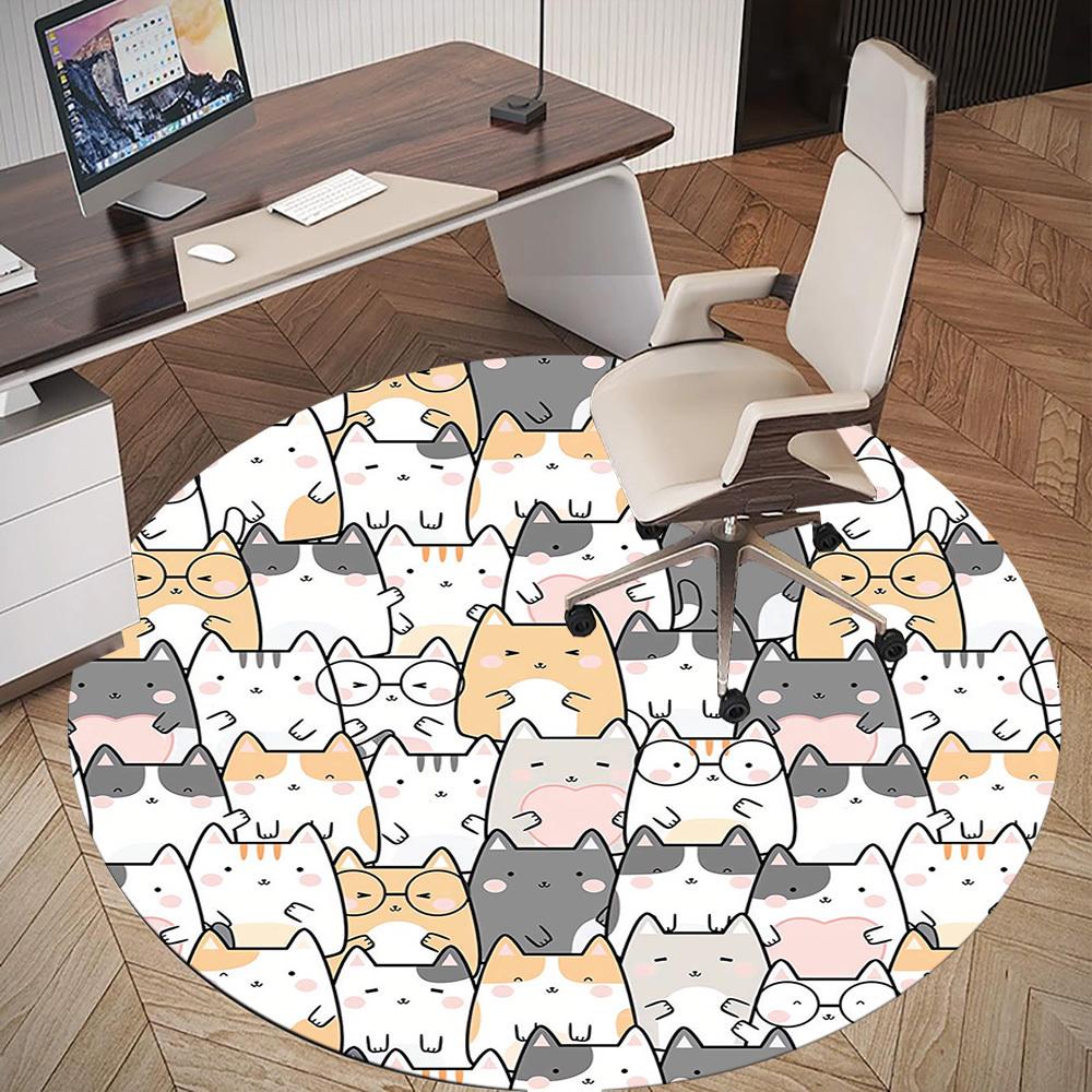 1pc Cat Circle Round Chair Mat Area Rug - Non-Slip, Floor Mat for Office, Bedroom, and Indoor Decor -1002090