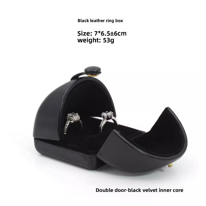 1pc Double-opening Black Leather Creative Jewelry Box Engagement Ring Box Jewelry Box Earrings Box Necklace Box Storage Box