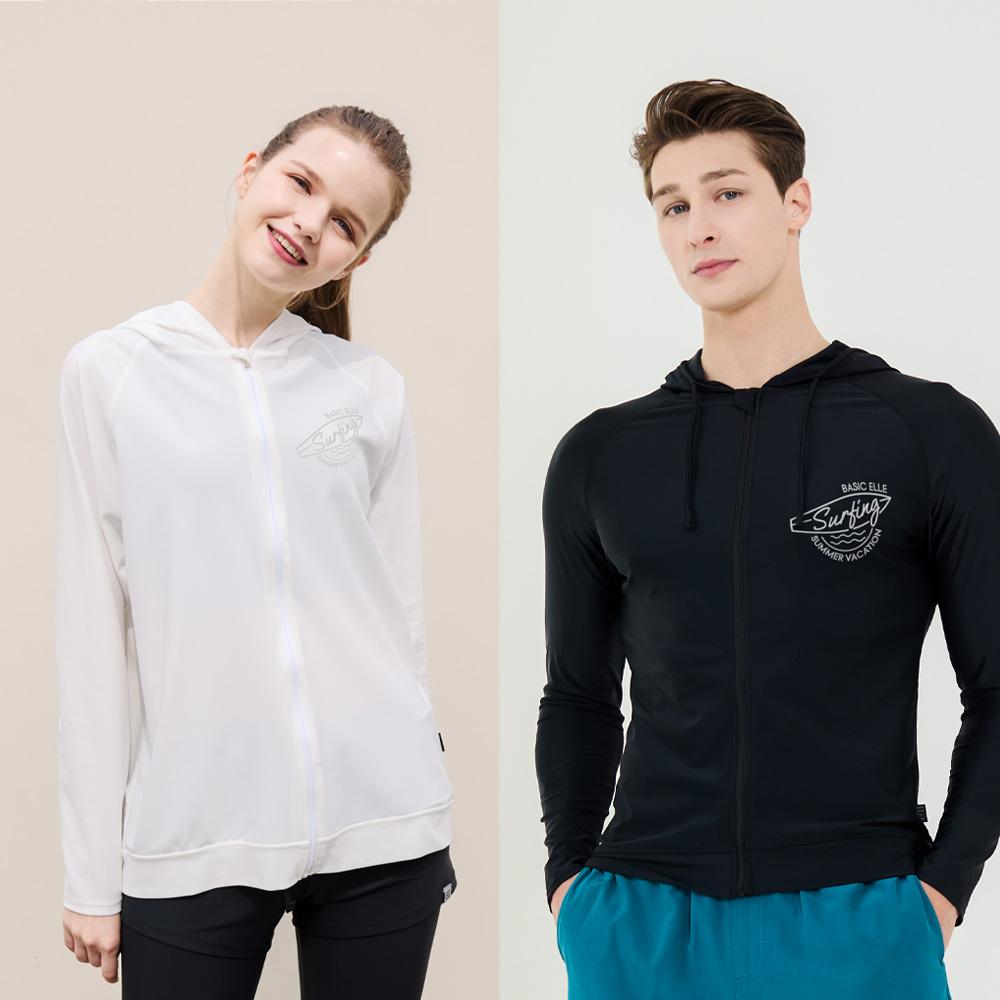Beijigelleu Adult Semi-Overfit Zip-Up Unisex Essential Long Sleeve Rash Guard Black & White Bem-X919