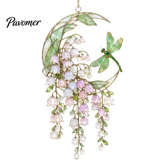 Clear Acrylic Floral Ornament Stained Glass Style Flower Suncatcher, Lily of The Valley Dragonfly Window Indoor Outdoor Decorative Piece Hanging
