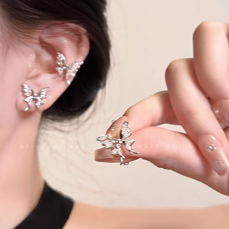 Super Fairy Crystal Butterfly Earrings Women's Niche High-end Sense Versatile Temperament Pearl Stud Earrings