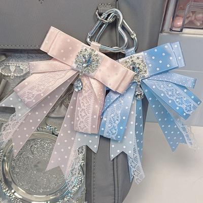 Double Layer Ribbon Itabag Pendant Bow Design Crystal Design Itabag Decor Keychain Kawaii Handmade Anime Periphery Lolita Merch