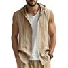 2025 Summer Mens Sleeveless Shirt New Men Loose Casual Linen Hooded Shirt Male Thin Waistcoat Male Trendy Casual Shirt