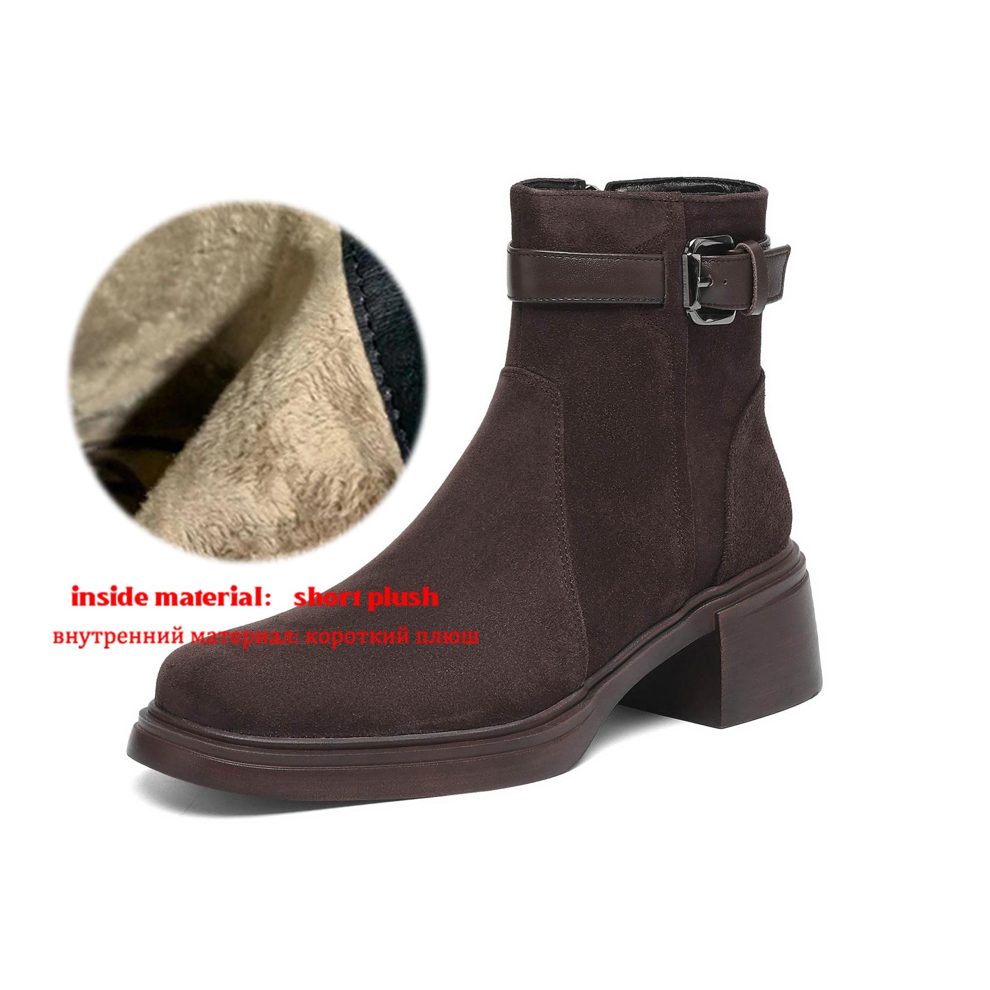

Krazing Pot Cow Suede Nubuck Round Toe Thick Heels Chelsea Boots Size 42 Zipper Women Keep Warm Ankle Boots 42
