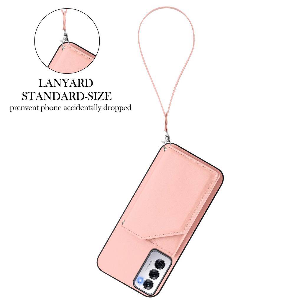 For Oppo Reno12 5G (Global) Case Card Holder Kickstand Skin-Touch Phone Cover with Wrist Strap