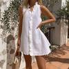 Yousheng Summer Ruffle Mini Dress for Women, Sleeveless V Neck Cotton Linen Short Dress, Boho Beach Vacation Casual A-Line Sundress