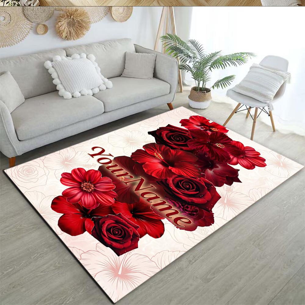 Rose Customize Your Name Area Rug Suitable for Dining Room Playrooms Dormitory Outdoor Anti-slip Rug Office Home Decor Wedding Party Gift