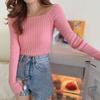 Women Full Sleeve Square Neck Sweater Knitted Basic Elasticity Pullovers Autumn Solid Jumpers