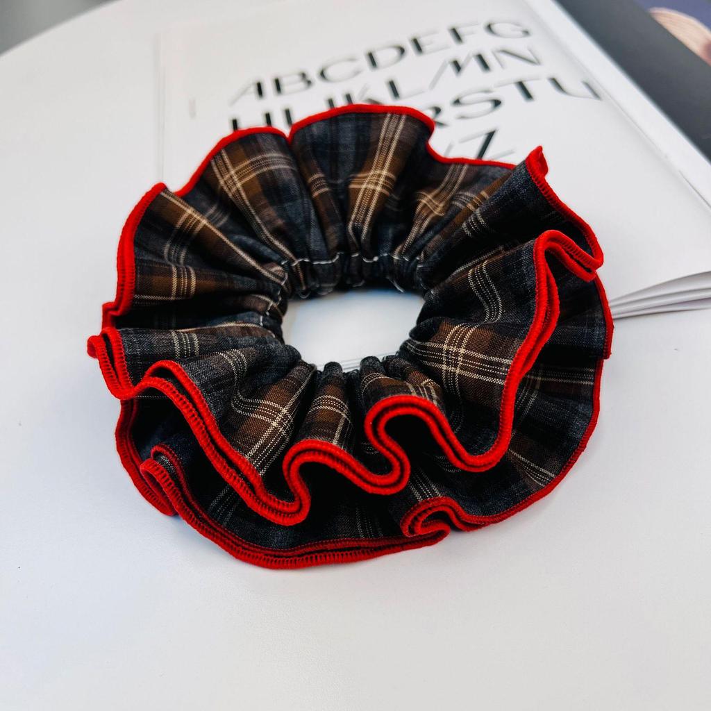 Korean Retro Plaid Hair Tie - High-End Niche Style for Low Ponytails