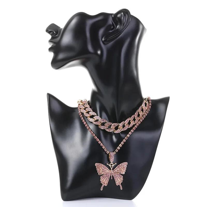 Collier Papillon Cubain pour Femmes Pendentif Strass Transfrontalier Européen et Américain Chaîne de Cou Accessoires Punk Rétro Hip Hop