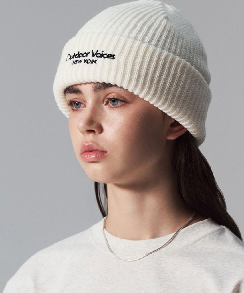 Ausdoeoboiseu Classic Logo Ny Cuff Beanie (Ivory)