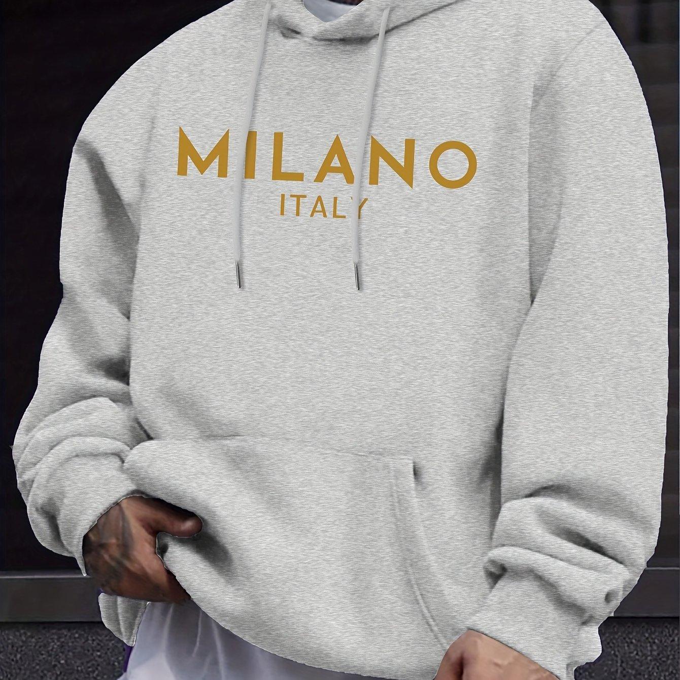 

Мужская осенне-зимняя повседневная модная свободная толстовка с капюшоном с длинными рукавами и принтом надписи MILANO ITALY, теплая 2XL