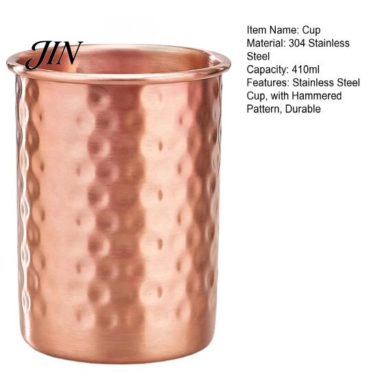 Hammered Stainless Steel Cup Cup, with Stable Base, Durable Stylish Beverage Reusable Drinking Glass, Easy Care Copper Finish Handcrafted Tumbler