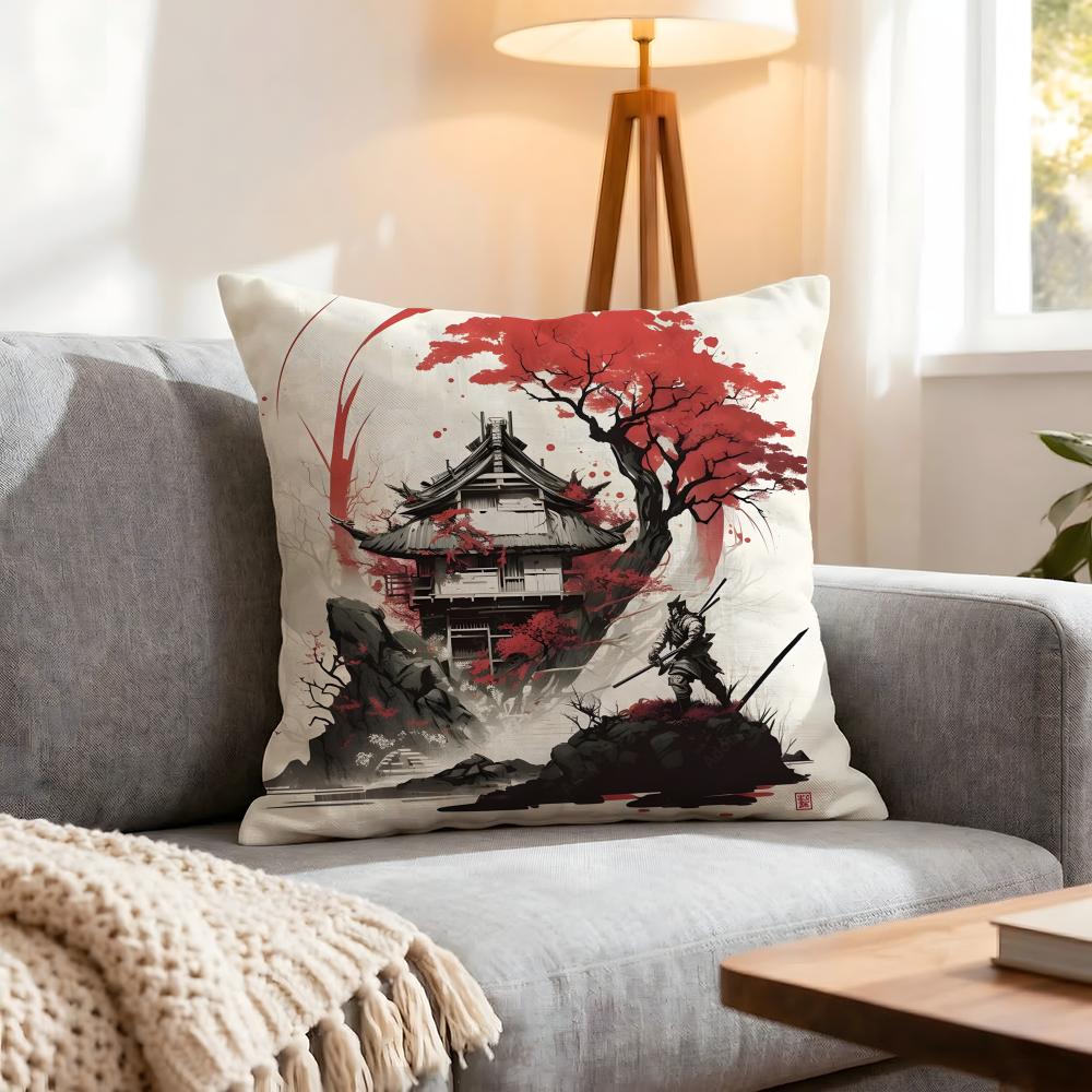 Chinese Ink Painting Style Cushion Cover 1Pcs Decorative Covers Soft Cushion Case For Sofa Couch Decor 40X40 45X45 Pillowcases