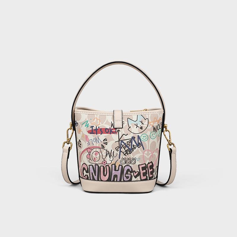 Bags Women's Autumn and Winter New Niche Design Shoulder Messenger Bag Cute Graffiti Bucket Small Bag