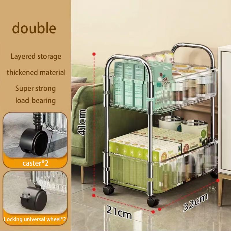 

Living Room Transparent Cosmetics Trolley Kitchen Snack Storage Box Bathroom Multifunctional Mobile Multi-layer Storage Rack