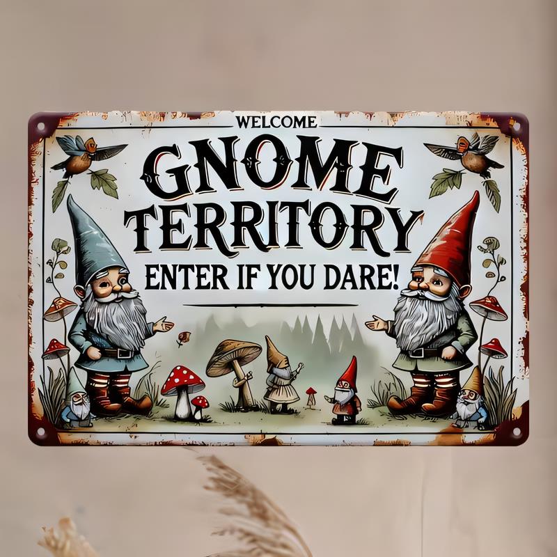 Tin Sign Welcome Gnome Territory Enter If You Dare Funny Garden Gnome Metal Wall Art Vintage Rustic Outdoor Plaque for Home Bar