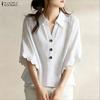 ZANZEA Women Classic Collar Loose Casual Half Sleeve Blouse