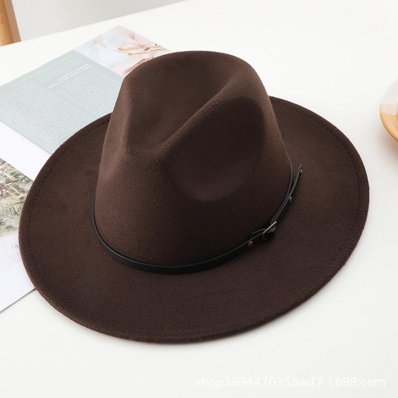 New Men's and Women's Woolen Top Hats, Jazz Hats, Retro Black Woolen Jazz Hats, Flat-brimmed Big Eaves Hats.