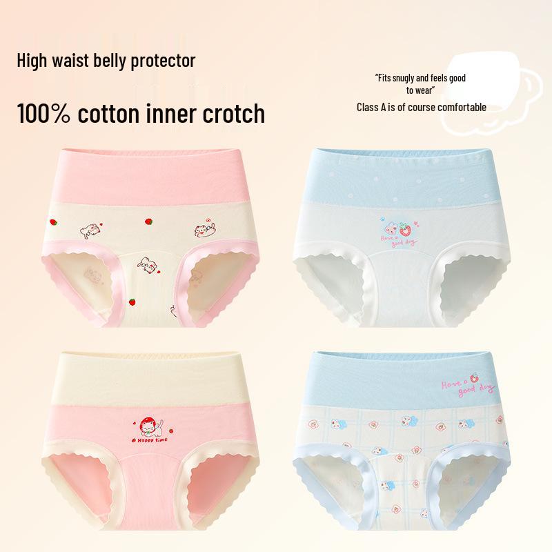 Girls' High-Waisted Cotton Briefs - Antibacterial, Full Cotton Crotch for Ages 10-12