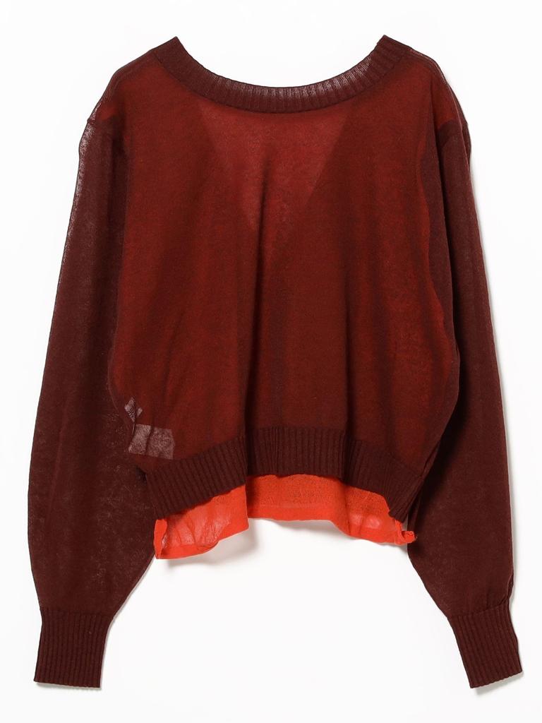 Beams Boy Long Sleeve Sheer Knit Wine Free Women's Back-to-Front Pullover,