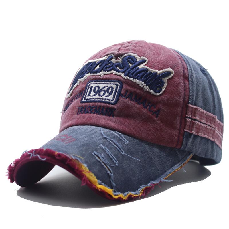 Neue bestickte Jeans-Kappe mit Hai, alt gewaschen, trendige personalisierte Baseballkappe für Herren, Sonnenschutzkappe für Damen