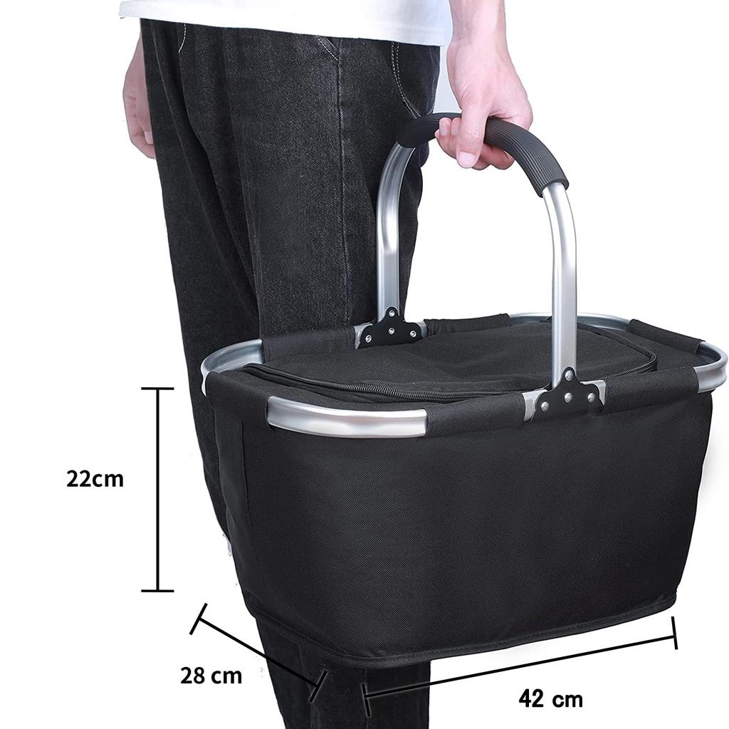 GIORSEN Insulated Cooler Durable Aluminum with Soft Cooler Box for Beach Sports Day Gift W x 28cm D x 22cm Basket, Foldable, 30-Liter Capacity,