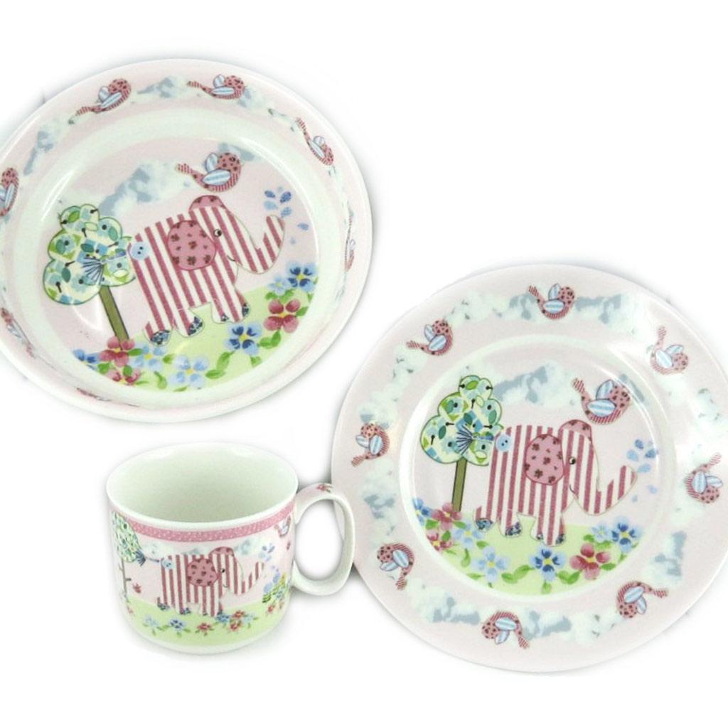 Les Trésors De Lily [L1963] - Set repas enfant céramique 'Eléphant' rose (3 pièces)