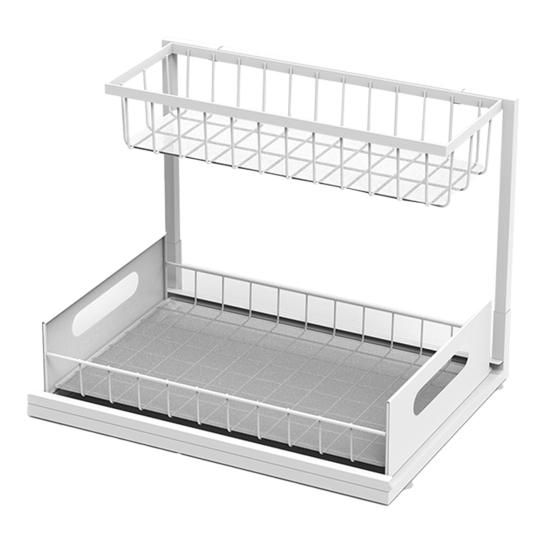 Кухонный стеллаж для хранения, многофункциональный двухуровневый высокий забор под раковину, органайзер для ванной комнаты, выдвижной шкаф, полка для хранения банок для приправ белый