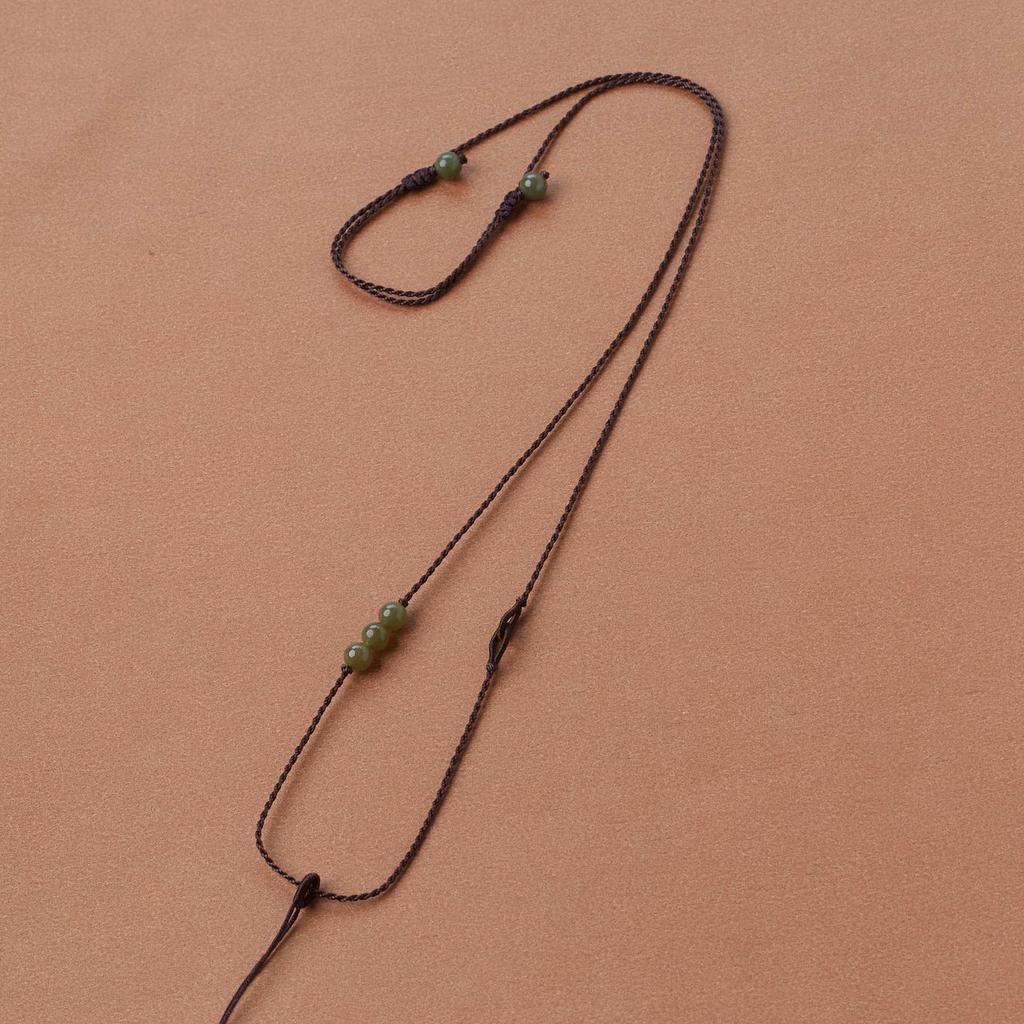Hetian Jade Pendant Necklace with Handmade Braided Cord - Simple, Natural Stone Design