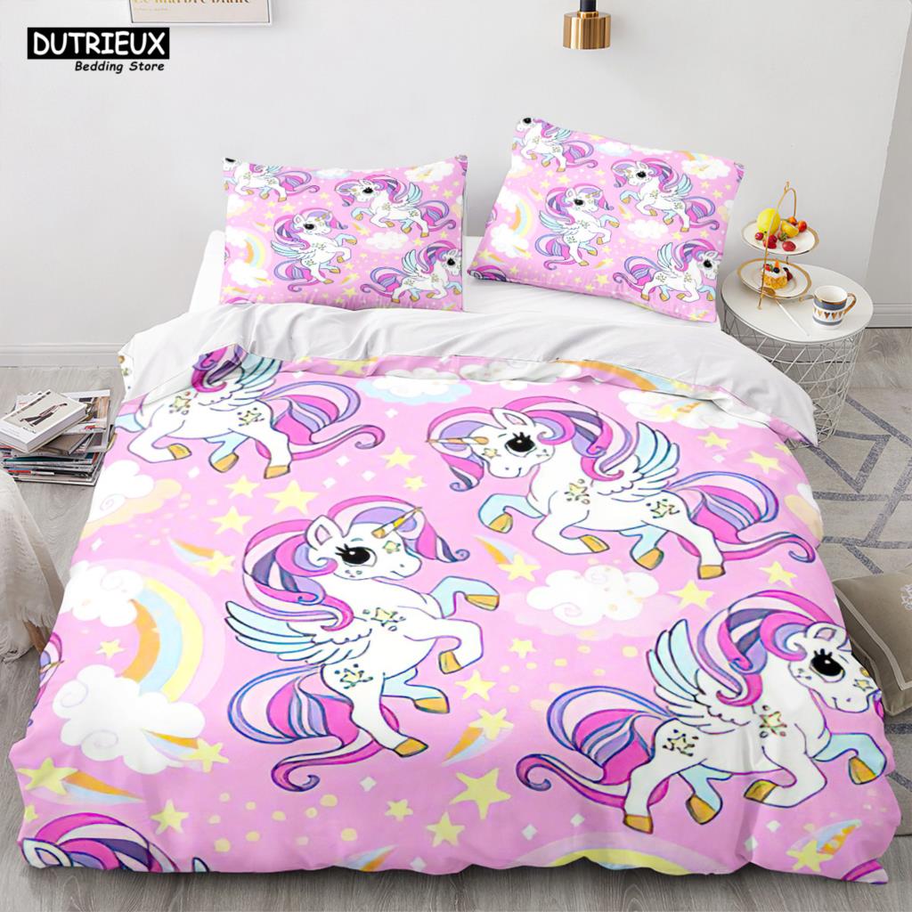 Cartoon Rainbow Unicorn Bedding Set Unicorn Sets Single Double Queen Twin Full Size Duvet Cover Kid Girls Child Soft Duvet Cover