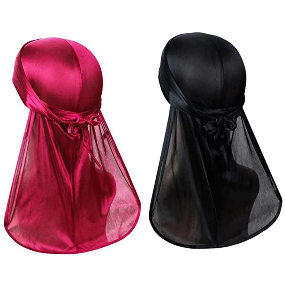 Unisex Adult Satin Long Tail Doo Rag Durag Bandanas Cap Pirate Hat Turban Men Hip Hop Headband Biker Headwrap Women Headwear
