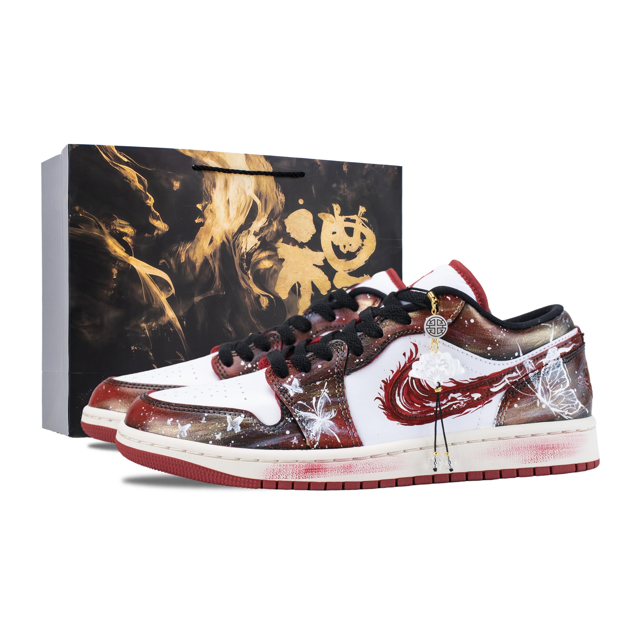 

Jordan Air Jordan 1 Cinnabar Butterfly Dream Breathable Low top Vintage Basketball Shoes Women s White Red Gold DC0774-160(Team836-) 36