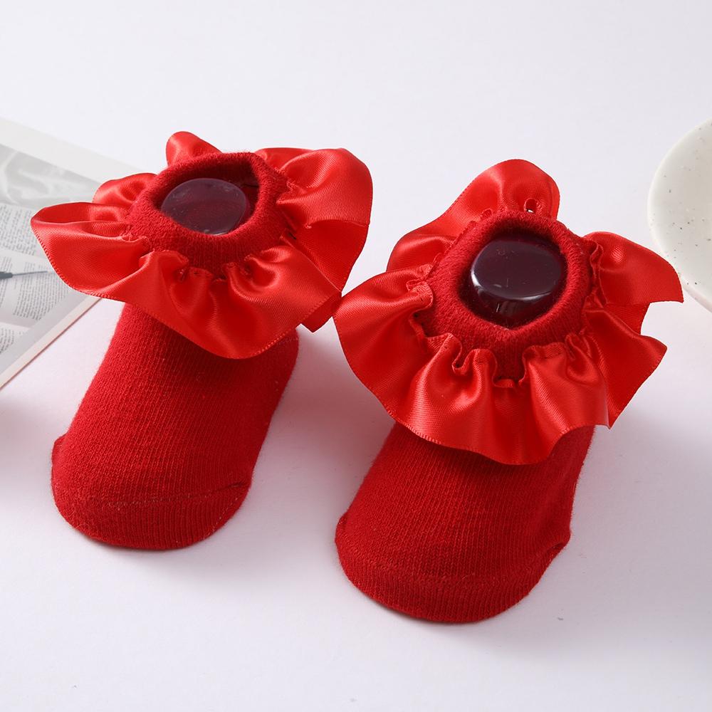 Baby Girl Socks Cotton Breathable Satin Ruffle Princess Knit Socks Children Ankle Short Socks Indoor Floor Socks