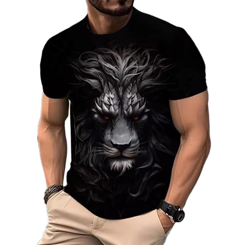 3D Lion Print Graphic T Shirts Short Sleeve Tee Men's Clothing O-Neck Animal Print Mens Clothing T-shirts for Men Street Tops