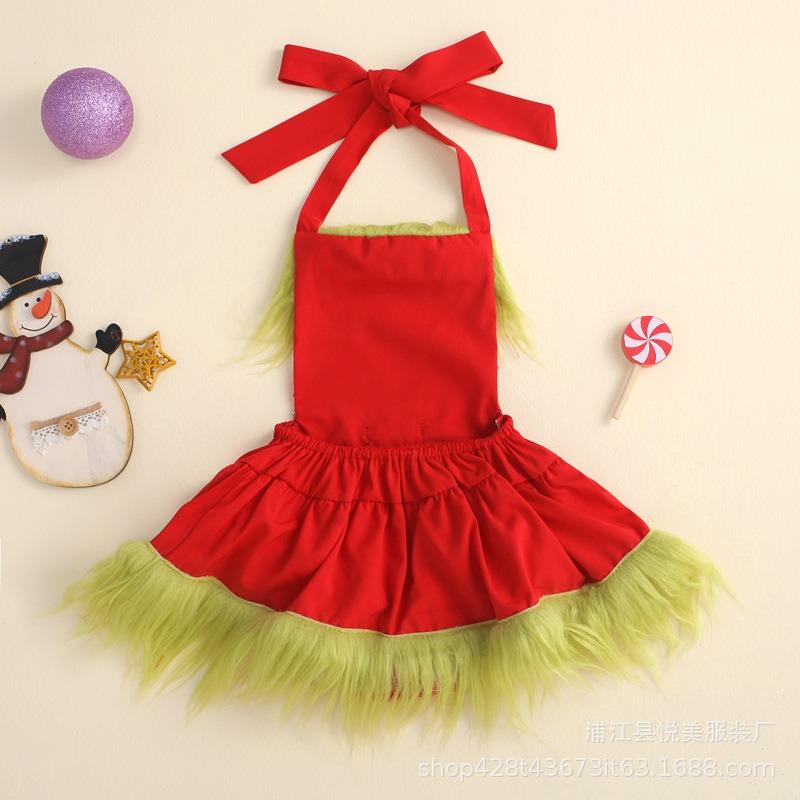 Christmas Costume Green Hair Grinch Costume Children's Dress Performance Costume