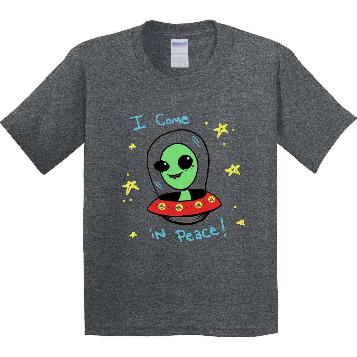 Inktastic Alien Youth T-Shirt Space Cute Green I Come In Peace Outer Spaceship 130