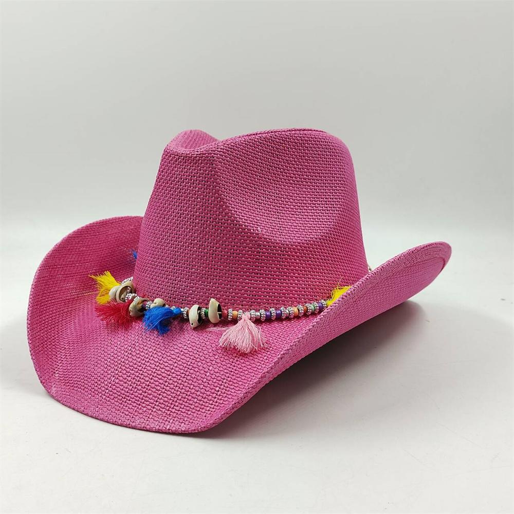 2024 Summer Straw Cowboy Hat Women's Fashion Cowgirl Straw Hat Pink Hat Men's Western Cowboy Hat Summer Travel Visor Hat