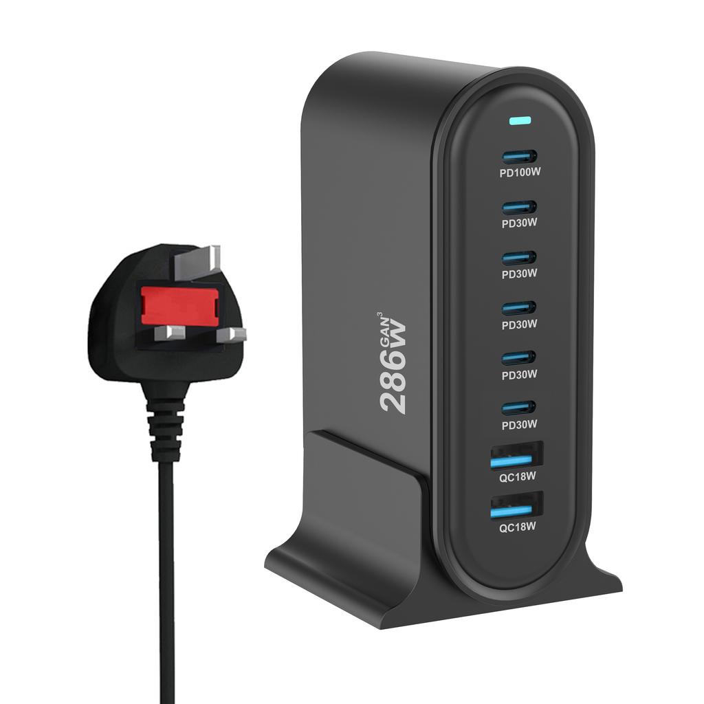 286W USB GaN Ladegerät 8-Port Ladegerät für mehrere Geräte, USB-Ladehub mit Smart IC für iPhone15 16 Samsung ipad