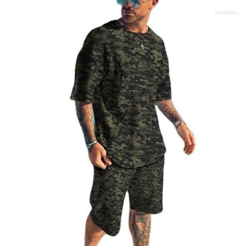 Summer New Men's Tracksuits 3D Printed T-shirt Set Camouflage