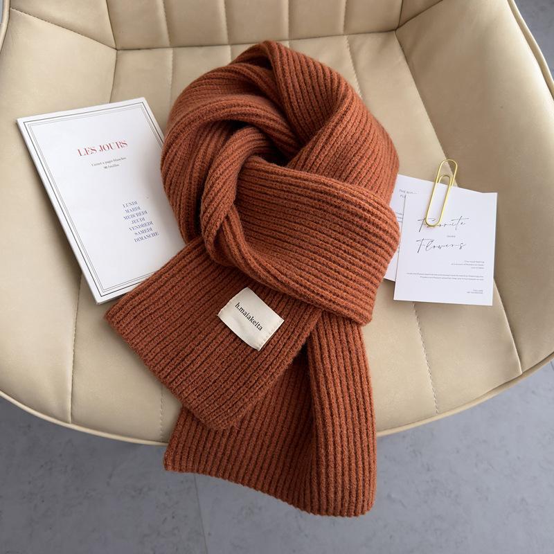 Male Female Student Child Autumn Winter Short Scarf Knitted Yarn New Year Celebration Pure Wine Red Scarf