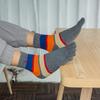 Men's Cotton Five-Toe Socks: Mid-Calf, High-Waist, All-Season, Medium Thickness, Wide Stripes, Sweat-Absorbent, Seamless.