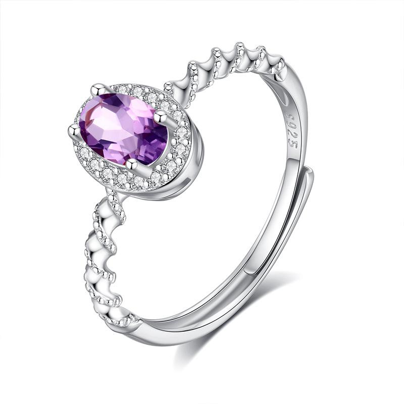 S925 Sterling Silver Ring Women's Natural Crystal Stone Jewelry Niche High-end Open Ring