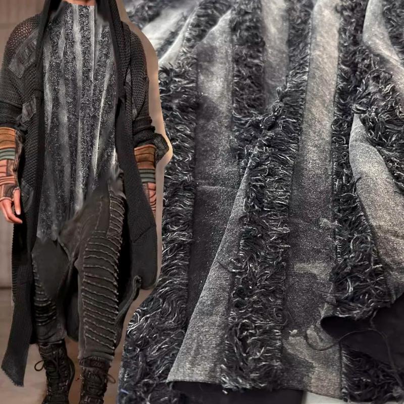 50x145cm Tkanina Żakardowa Wasteland Art Tie-Dye Paski Pionowe Faktura Frędzli Bawełna Len Odzież DIY Szycie Kreatywna Tkanina