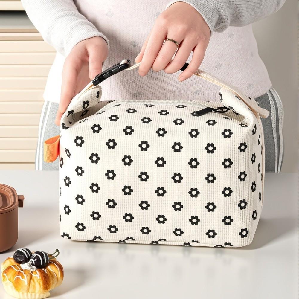 Interior Pockets Floral Corduroy Lunch Bag Floral Printed Picnic Bag Printed Food Handbag Picnic