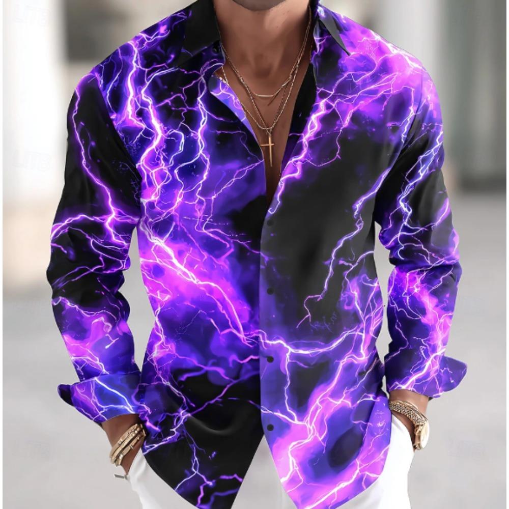 Men's Marble Printed Long Sleeve Shirts Casual Cardigan New Button Holiday Fashion Shirts