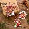 Christmas Fireplace Decorations 12Pcs Wooden Gingerbread House Ornaments for Tree Decorations, Rustic Hanging Xmas Small Gifts Decor with Festive
