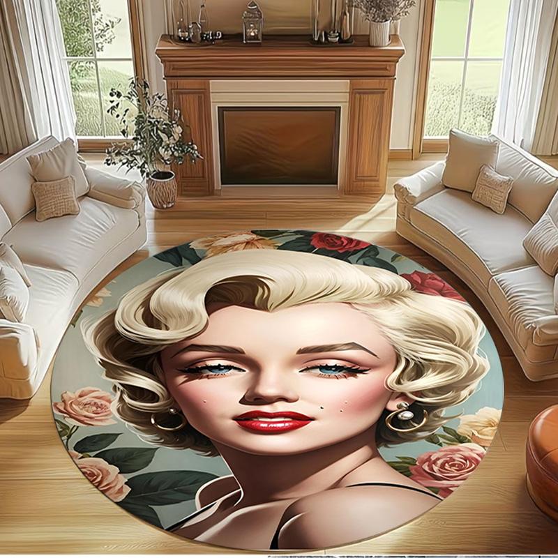 Marilyn Monroe Print Rond Tapijt, Wasbaar Vloerkleed, Voor Entree Slaapzaal Wasruimte Kantoor Studeerkamer, Woondecoratie Verjaardag Kerstcadeau