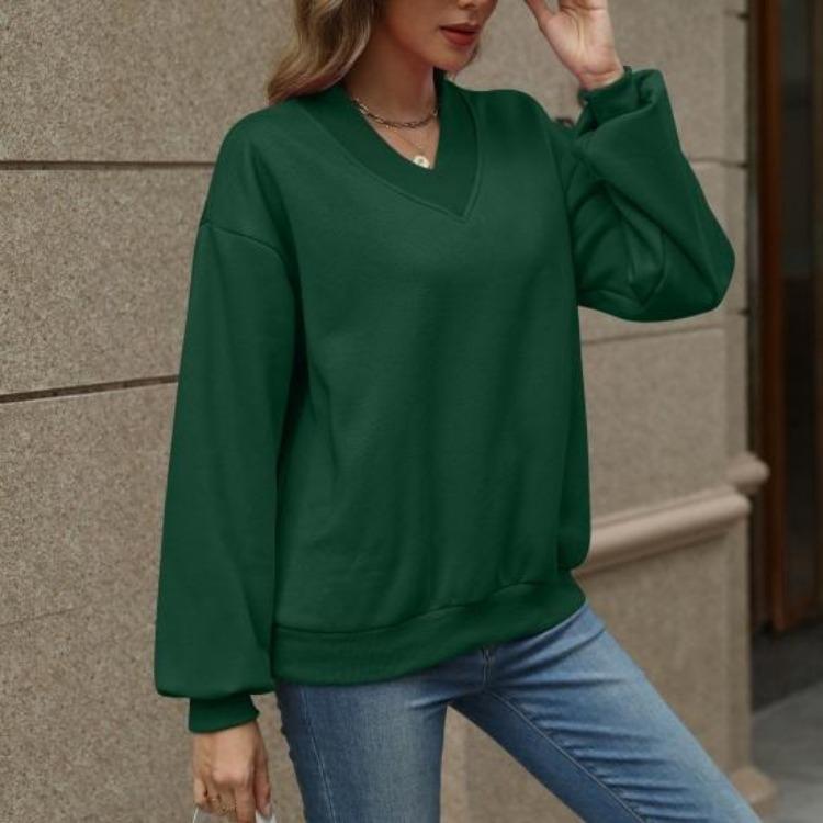 Fall Casual Drop Shoulder V Neck Oversized Sweatshirts Womens Fleece Long Sleeve Pullover Top Outfits