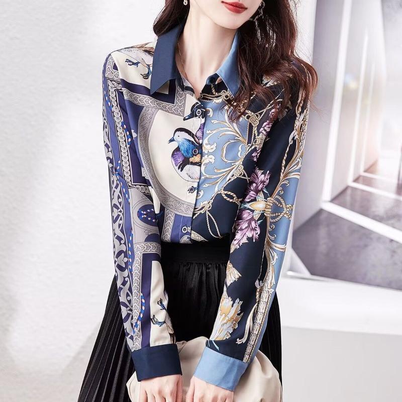 High-end Shirts for Women 2025 Autumn New Tops Stylish Twill Retro Printed Long-sleeved Design Cardigan